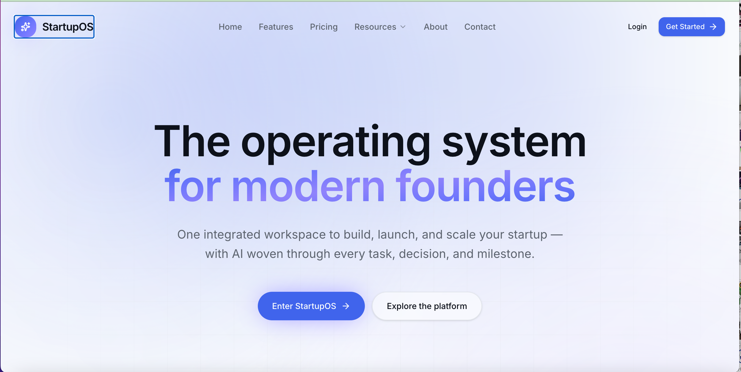 StartupOS platform dashboard shown on a laptop